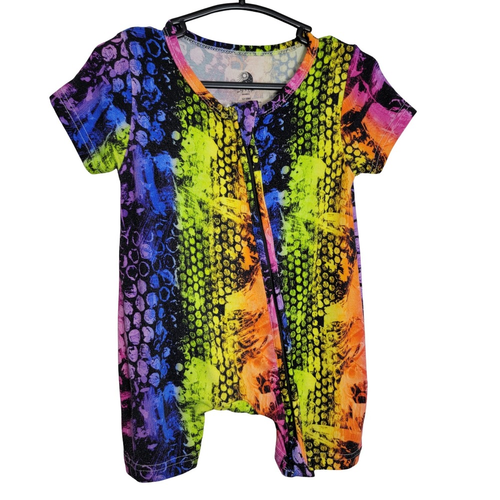 Day & Night Bamboo Neon Baby Shorty Romper 12-18M Rainbow Snake Skin Zip Shortie